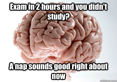 Exam in 2 hours and you didn't study? A nap sounds good right about now  Scumbag Brain