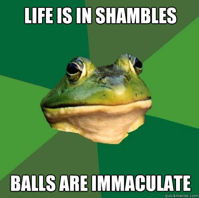 Life is in shambles balls are immaculate  Foul Bachelor Frog