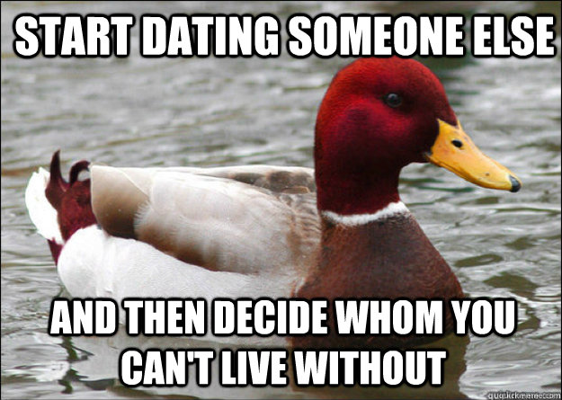 Start dating someone else and then decide whom you can't live without - Start dating someone else and then decide whom you can't live without  Malicious Advice Mallard