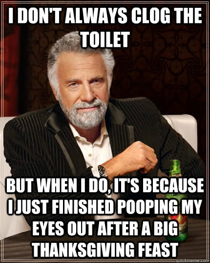 I don't always clog the toilet but when I do, it's because I just finished pooping my eyes out after a big Thanksgiving feast  The Most Interesting Man In The World