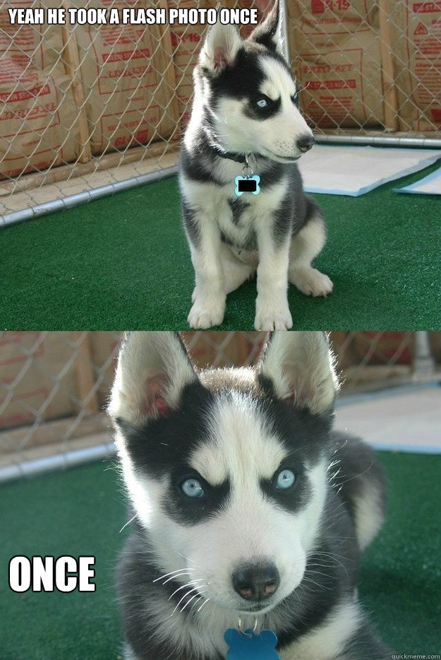 Yeah he took a flash photo once once  Insanity puppy