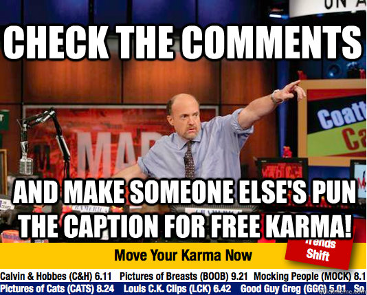 check the comments and make someone else's pun the caption for free karma! - check the comments and make someone else's pun the caption for free karma!  Mad Karma with Jim Cramer