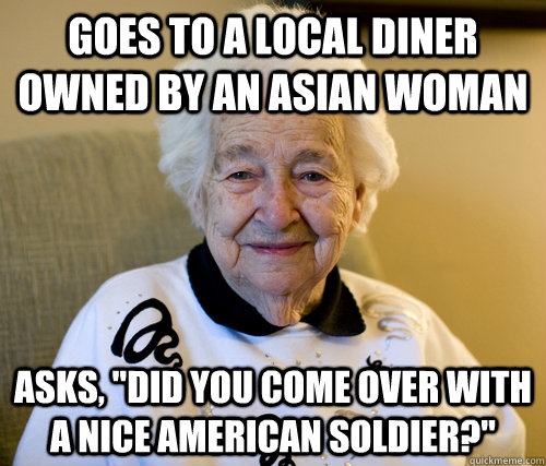 goes to a local diner owned by an asian woman Asks, 