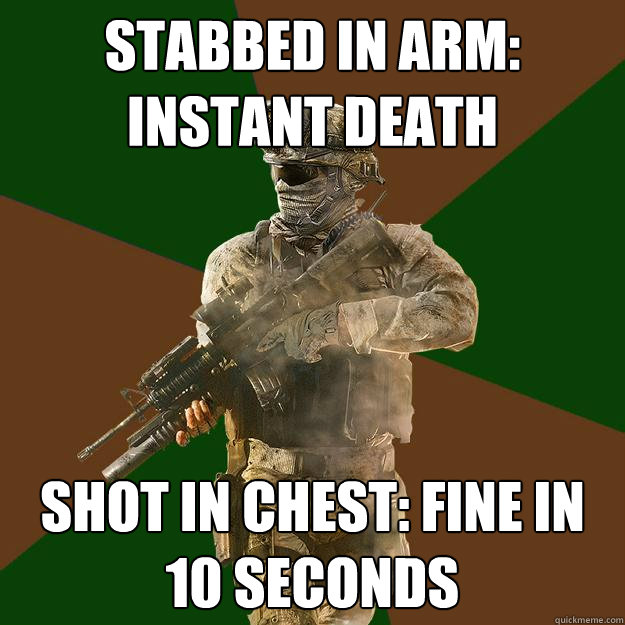 Stabbed in arm: instant death Shot in chest: fine in 10 seconds - Stabbed in arm: instant death Shot in chest: fine in 10 seconds  Call of Duty Addict