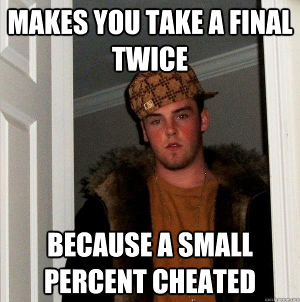 Makes you take a final twice because a small percent cheated  Scumbag Steve