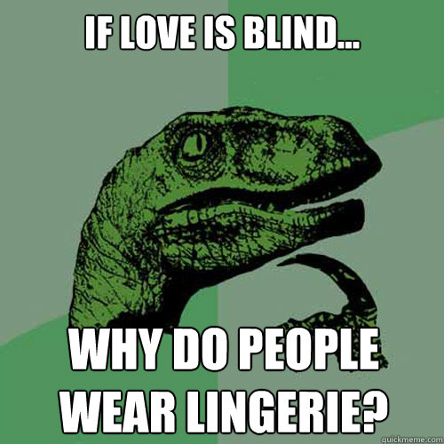 if love is blind... why do people wear lingerie? - if love is blind... why do people wear lingerie?  Philosoraptor