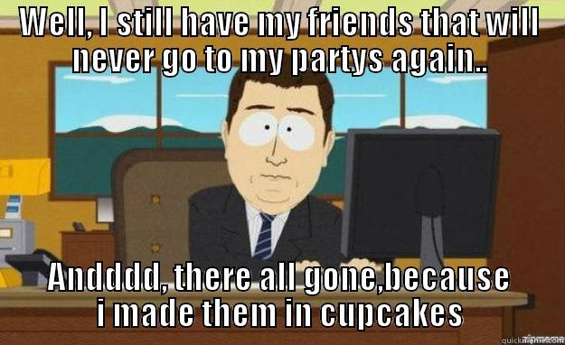 WELL, I STILL HAVE MY FRIENDS THAT WILL NEVER GO TO MY PARTYS AGAIN.. ANDDDD, THERE ALL GONE,BECAUSE I MADE THEM IN CUPCAKES aaaand its gone