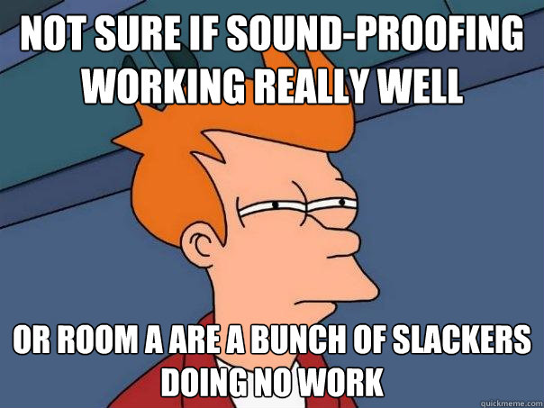 not sure if sound-proofing working really well or room a are a bunch of slackers doing no work  Futurama Fry