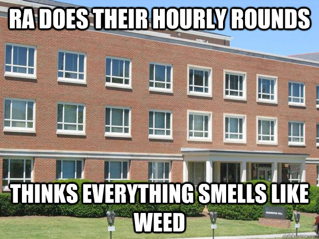 RA does their hourly rounds thinks everything smells like weed  