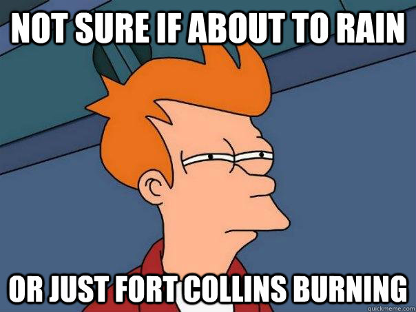 Not sure if about to rain or just fort collins burning  Futurama Fry