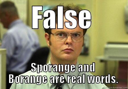 Nothing rhymes with orange dude! - FALSE SPORANGE AND BORANGE ARE REAL WORDS. Schrute