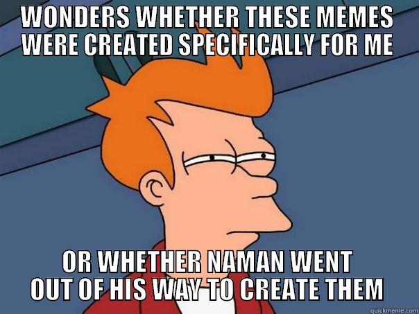 WONDERS WHETHER THESE MEMES WERE CREATED SPECIFICALLY FOR ME OR WHETHER NAMAN WENT OUT OF HIS WAY TO CREATE THEM Futurama Fry