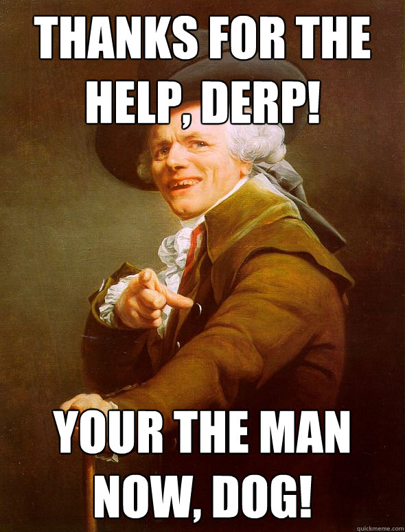 THANKS FOR THE HELP, DERP! YOUR THE MAN NOW, DOG!  Joseph Ducreux