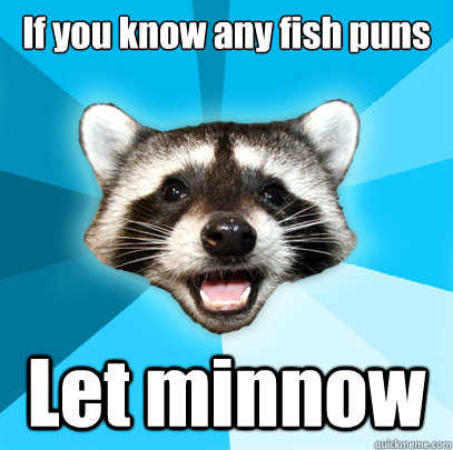 If you know any fish puns Let minnow  Lame Pun Coon