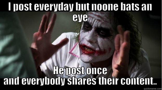 I POST EVERYDAY BUT NOONE BATS AN EYE HE POST ONCE AND EVERYBODY SHARES THEIR CONTENT.. Joker Mind Loss