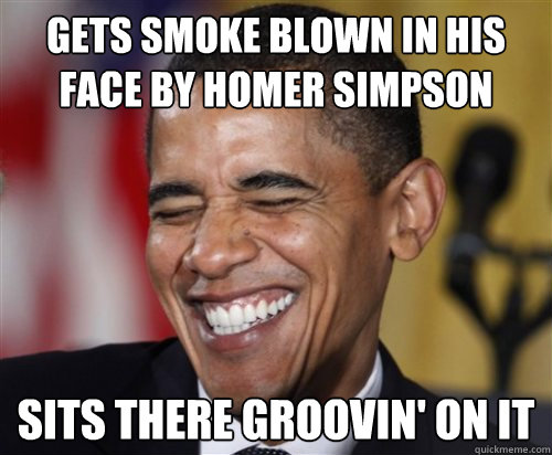 Gets smoke blown in his face by Homer Simpson Sits there groovin' on it  Scumbag Obama