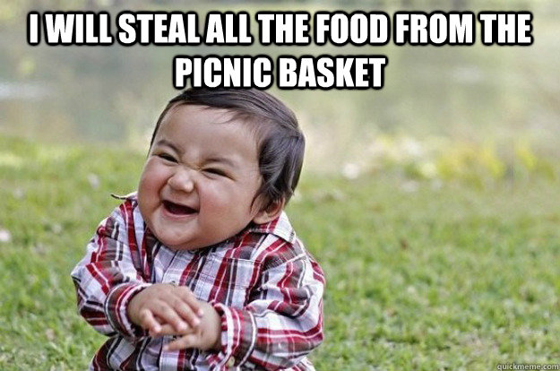 I will steal all the food from the picnic basket   Evil Toddler