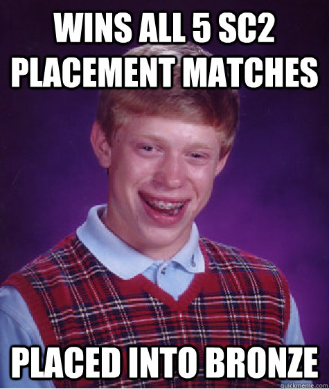 Wins all 5 SC2 placement matches Placed into Bronze  Bad Luck Brian