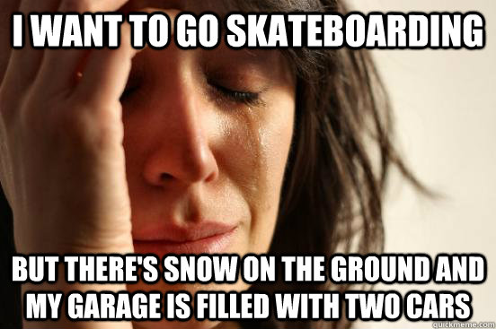 I Want to go Skateboarding But there's Snow on the Ground and my garage is filled with two cars  First World Problems