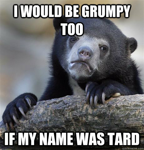 I would be grumpy too If my name was tard - I would be grumpy too If my name was tard  Confession Bear