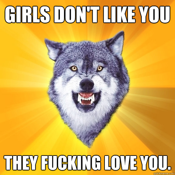 Girls don't like you They fucking love you.  Courage Wolf