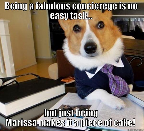 In the zone! - BEING A FABULOUS CONCIEREGE IS NO EASY TASK... BUT JUST BEING MARISSA MAKES IT A PIECE OF CAKE!  Lawyer Dog