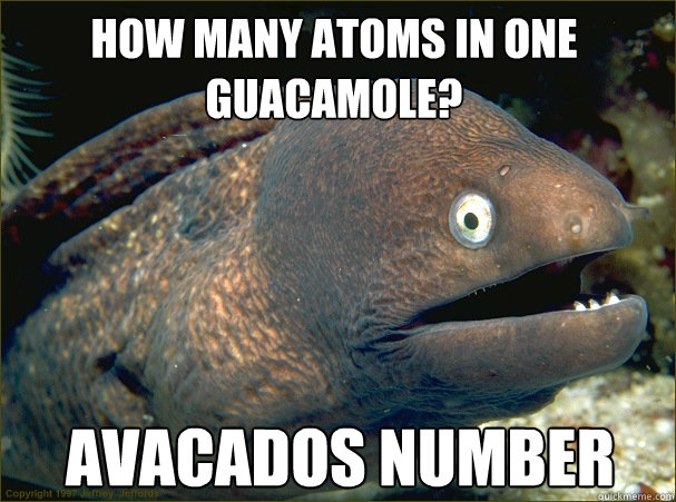 Avacados number How many atoms in one guacamole? - Avacados number How many atoms in one guacamole?  Bad Joke Eel