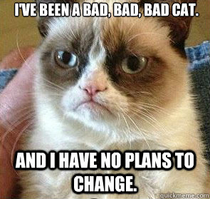 I've been a bad, bad, bad cat. and I have no plans to change.    