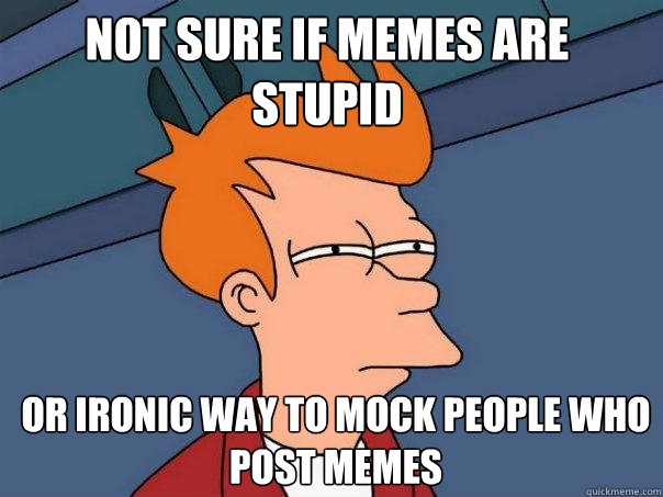 not sure if memes are stupid or ironic way to mock people who post memes  Futurama Fry