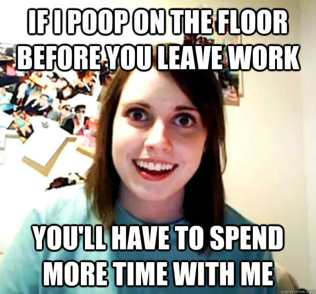 If I poop on the floor before you leave work you'll have to spend more time with me - If I poop on the floor before you leave work you'll have to spend more time with me  Misc