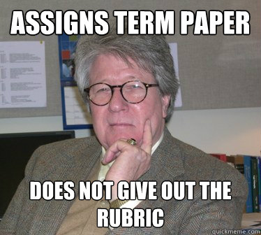 Assigns Term paper does not give out the rubric  Humanities Professor