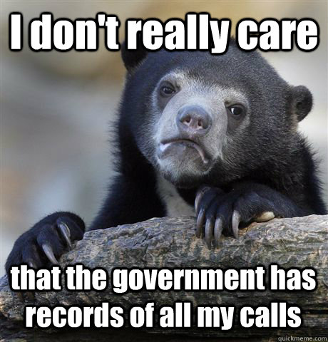 I don't really care that the government has records of all my calls - I don't really care that the government has records of all my calls  Confession Bear