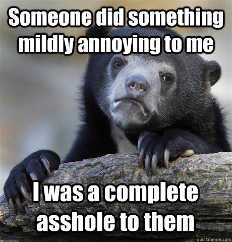 Someone did something mildly annoying to me I was a complete asshole to them - Someone did something mildly annoying to me I was a complete asshole to them  Confession Bear