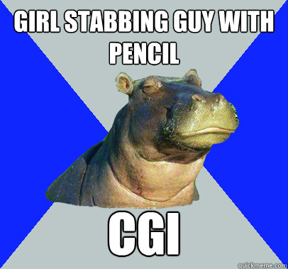 Girl stabbing guy with pencil CGI  Skeptical Hippo