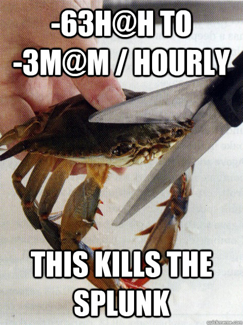 -63h@h to                 -3m@m / hourly this kills the splunk  Optimistic Crab