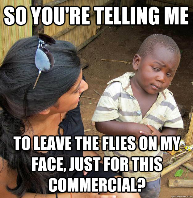 So you're telling me to leave the flies on my face, just for this commercial? - So you're telling me to leave the flies on my face, just for this commercial?  Skeptical Black Kid