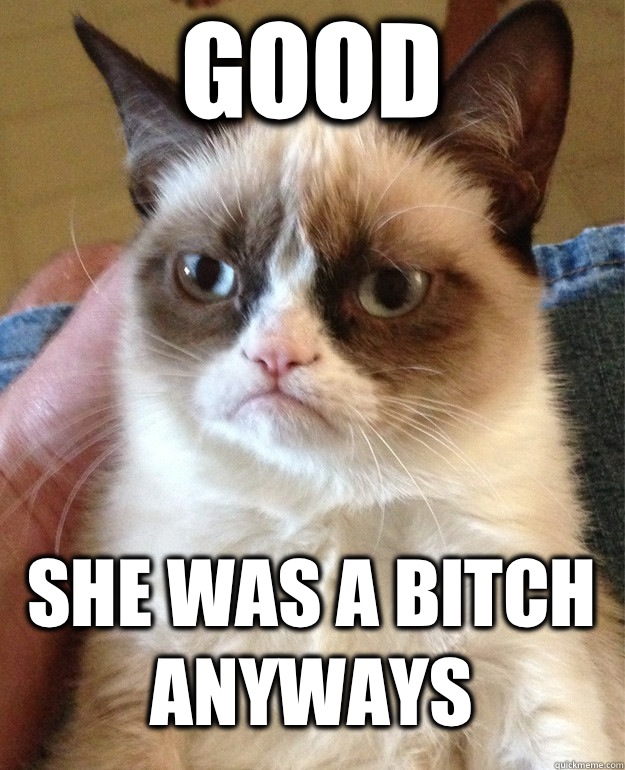 Good She was a bitch anyways  Grumpy Cat