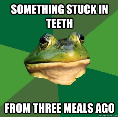 Something stuck in teeth from three meals ago - Something stuck in teeth from three meals ago  Foul Bachelor Frog