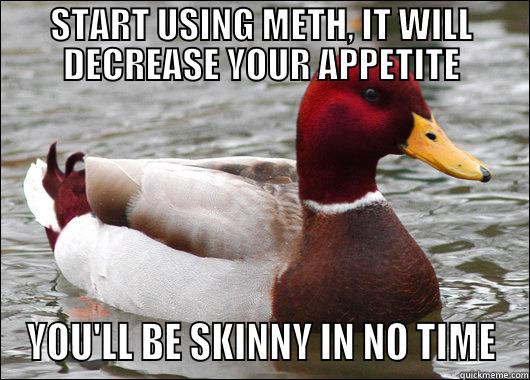 START USING METH, IT WILL DECREASE YOUR APPETITE YOU'LL BE SKINNY IN NO TIME Malicious Advice Mallard