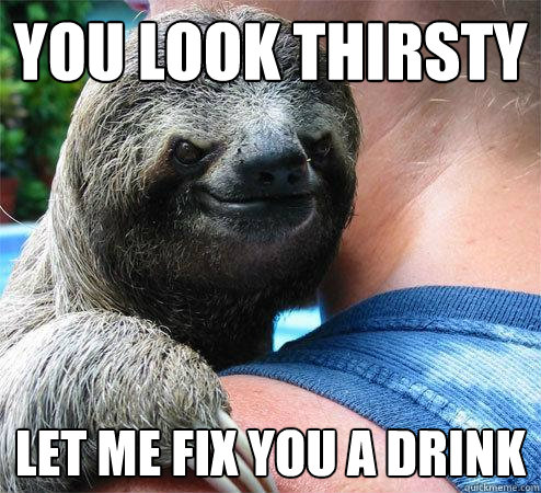 You look Thirsty Let me fix you a drink
  Suspiciously Evil Sloth