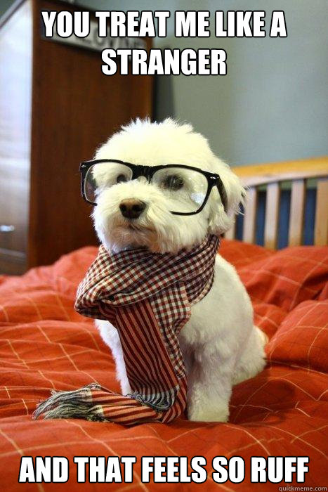 YOU TREAT ME LIKE A STRANGER  AND THAT FEELS SO RUFF  Hipster Dog