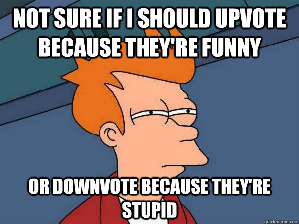 Not sure if I should upvote because They're funny Or downvote because they're stupid - Not sure if I should upvote because They're funny Or downvote because they're stupid  Futurama Fry