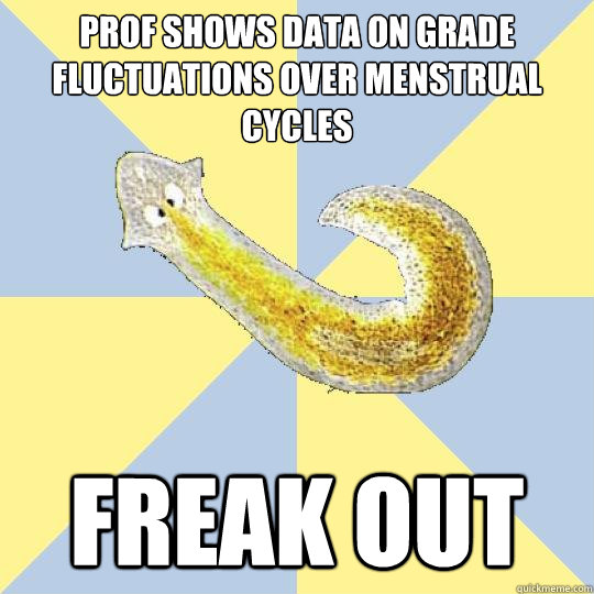 prof shows data on grade fluctuations over menstrual cycles FREAK OUT  Bio Major Planarian