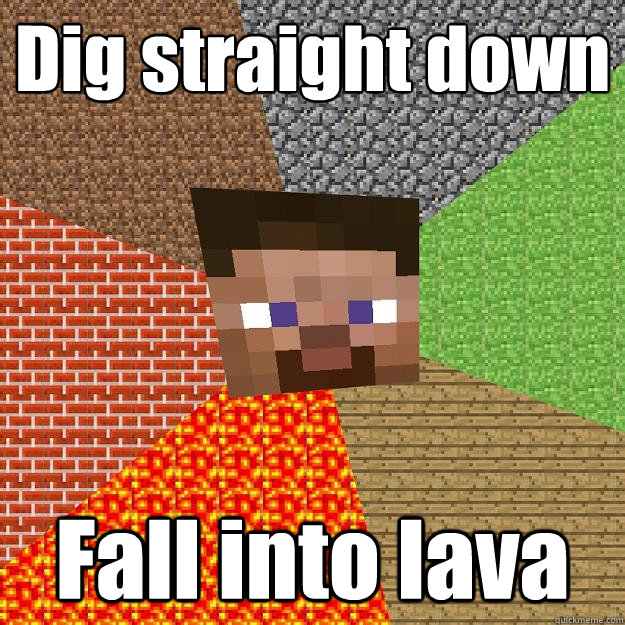 Dig straight down Fall into lava  Minecraft