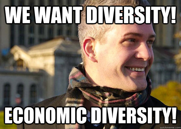 We want diversity! Economic Diversity!  White Entrepreneurial Guy