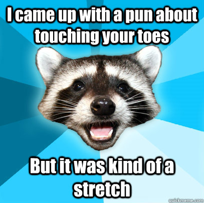 I came up with a pun about touching your toes But it was kind of a stretch  Lame Pun Coon