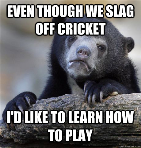 EVEN THOUGH WE SLAG OFF CRICKET I'D LIKE TO LEARN HOW TO PLAY - EVEN THOUGH WE SLAG OFF CRICKET I'D LIKE TO LEARN HOW TO PLAY  Confession Bear