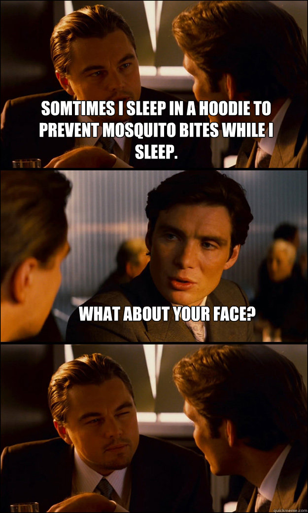 Somtimes I sleep in a hoodie to prevent mosquito bites while I sleep. What about your face?  Inception