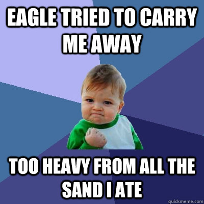 Eagle tried to carry me away Too heavy from all the sand I ate  Success Kid