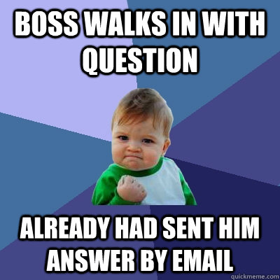 Boss walks in with question already had sent him answer by email - Boss walks in with question already had sent him answer by email  Success Kid